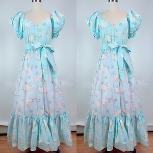 LoveShackFancy for Estelle Puff Sleeve Dress Blue Floral Cottage Size 12
